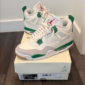 Nike Air Jordan 4 Retro White and Green Sneakers